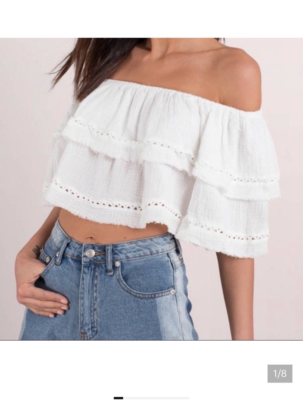 Somedays Lovin Cream Off-Shoulder Layered Ruffle Crop Top